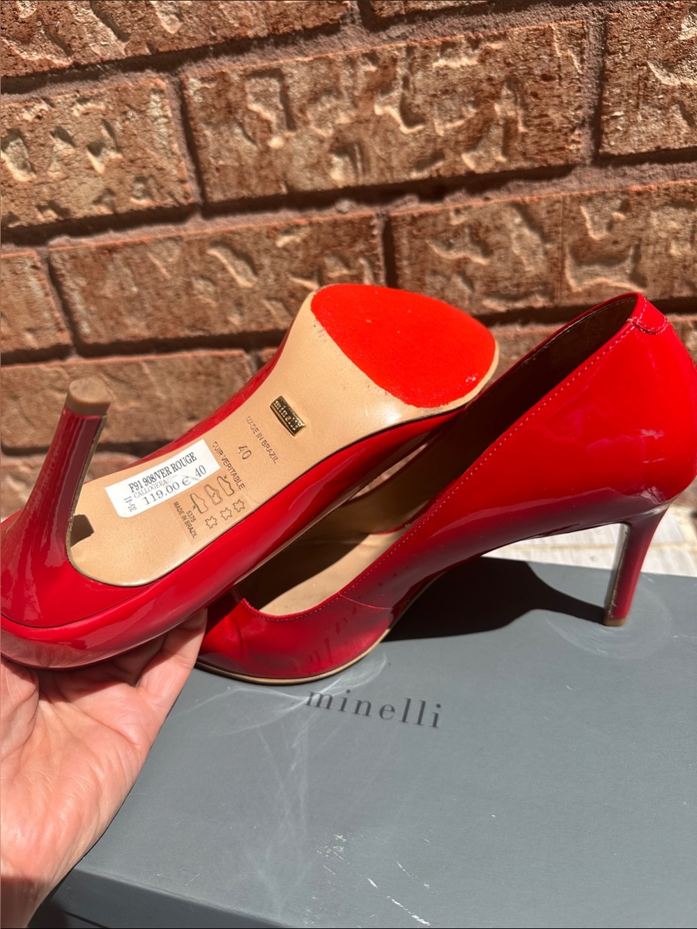 Minelli Glossy Red Patent Leather Mid Stiletto Pumps